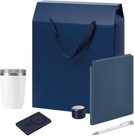 Подарочный набор Welcome Pack Premium, синий (термокружка, колонка, ежедневник, ручка, ЗУ, коробка-пакет) (A2500016.030)