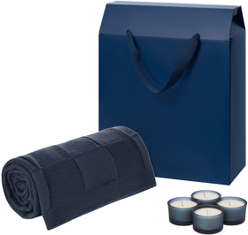 Подарочный набор Sento, Cella Soft, синий (свечи, плед) (A270451.030)
