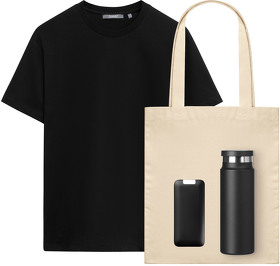 Набор с одеждой KRIS (футболка, аккумулятор, термобутылка, шоппер), черный, L (A2500124.010.03)