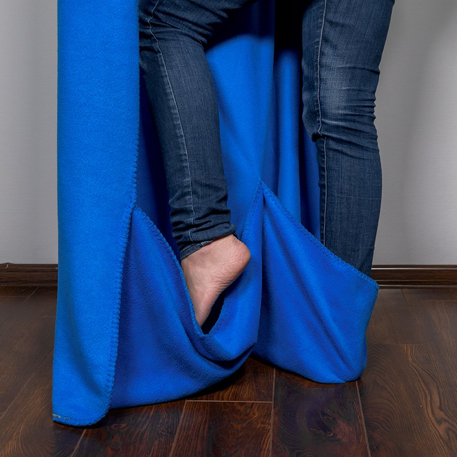 Плед "Уютный" с карманами для ног; синий, 130x150 см; флис 260 гр/м2;