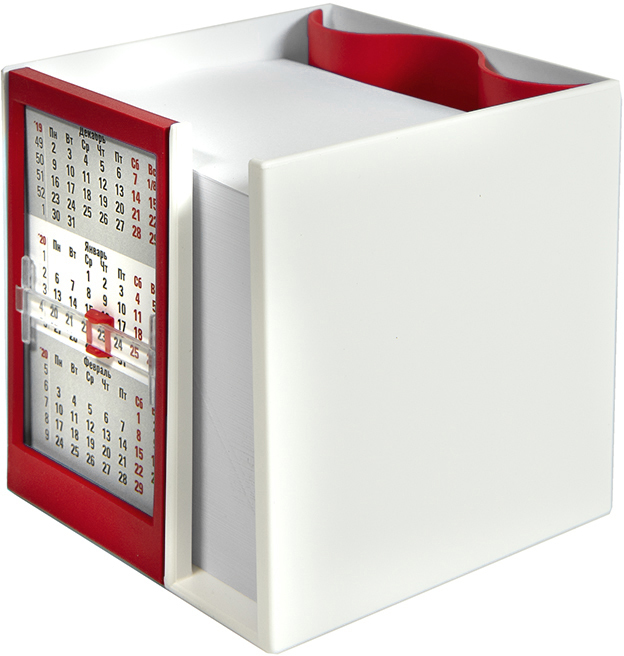 Артикул: H9505/08 — Календарь настольный  на 2 года с кубариком; белый с красным; 11х10х10 см; пластик