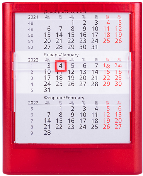 Артикул: H9535/08 — Календарь настольный на 2 года ; прозрачно-красный; 12,5х16 см; пластик; тампопечать, шелкография