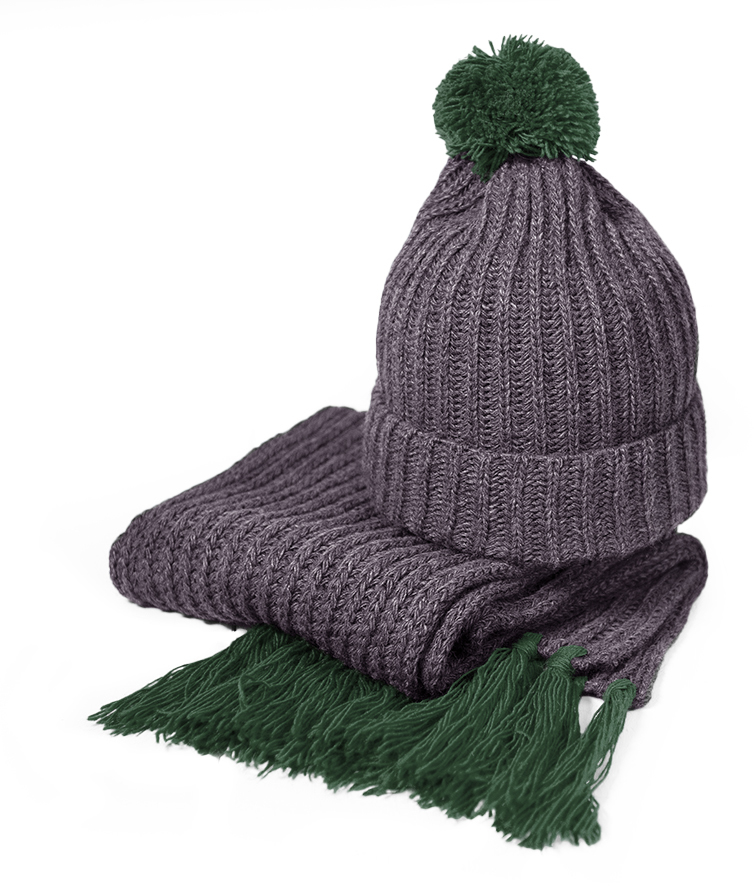Артикул: H24120/17 — Вязаный комплект шарф и шапка GoSnow, антрацит c фурнитурой, тёмно-зелёный, 70% акрил,30% шерсть