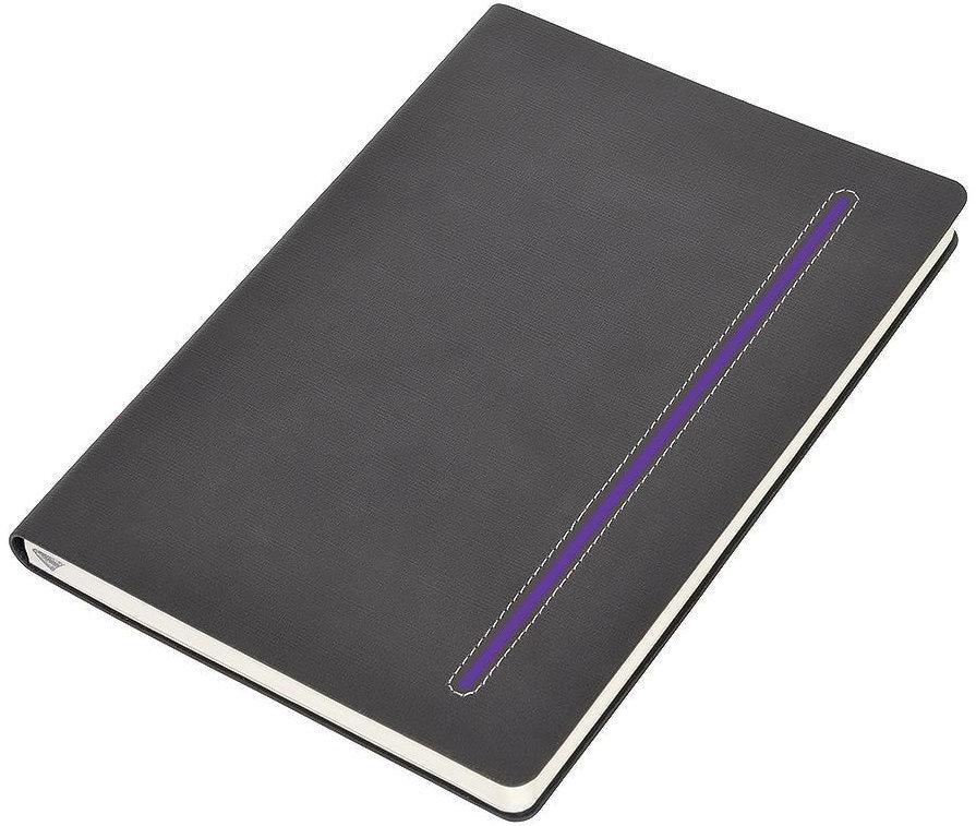 Артикул: H21211/11 — Бизнес-блокнот А5  "Elegance",  серый  с фиолетовой вставкой, мягкая обложка,  в клетку