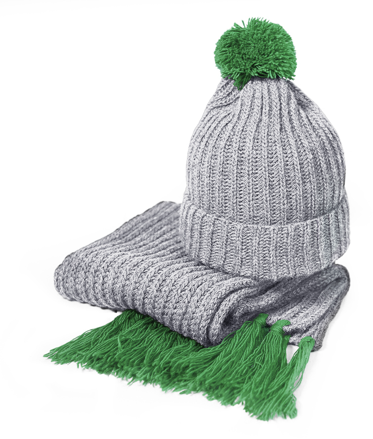 Артикул: H24110/15 — Вязаный комплект шарф и шапка GoSnow, меланж c фурнитурой, ярко-зелёный, 70% акрил,30% шерсть