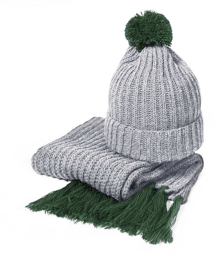 Артикул: H24110/17 — Вязаный комплект шарф и шапка GoSnow, меланж c фурнитурой, тёмно-зелёный, 70% акрил,30% шерсть