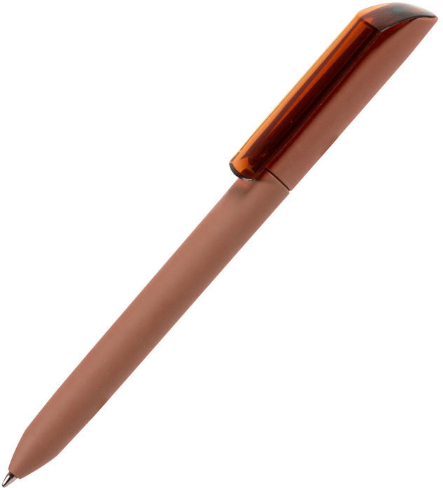Артикул: H29418/14 — Ручка шариковая FLOW PURE, коричневый корпус/прозрачный клип, покрытие soft touch, пластик