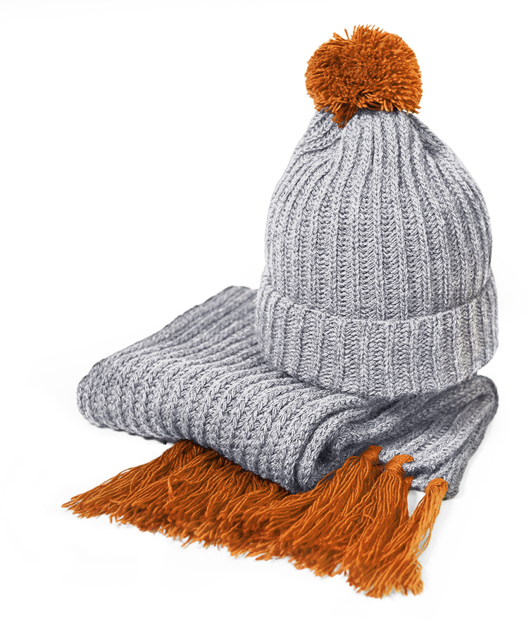 Артикул: H24110/05 — Вязаный комплект шарф и шапка GoSnow, меланж c фурнитурой, оранжевый, 70% акрил,30% шерсть