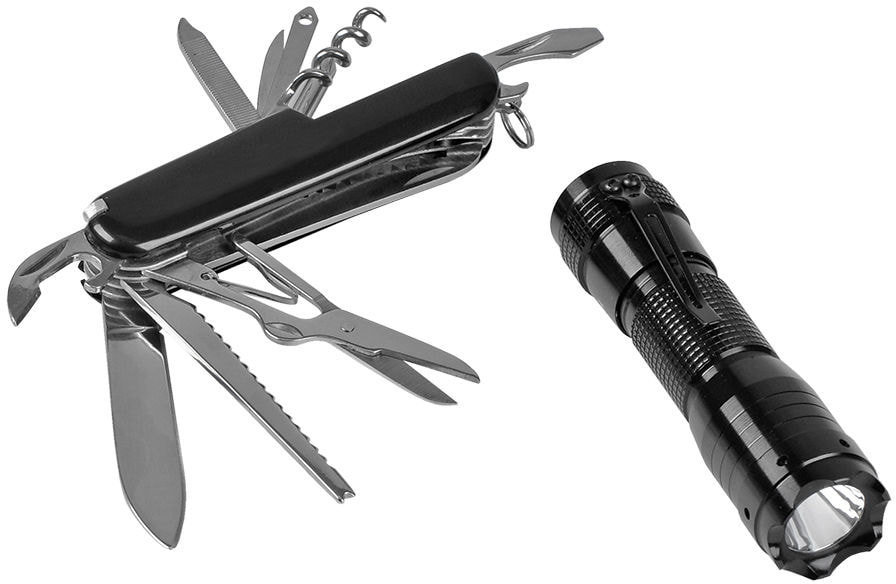 Артикул: H17101 — Набор: нож многофункциональный (13 функций) и фонарь; 13,5х9х3,5 см; металл; лазерная гравировка