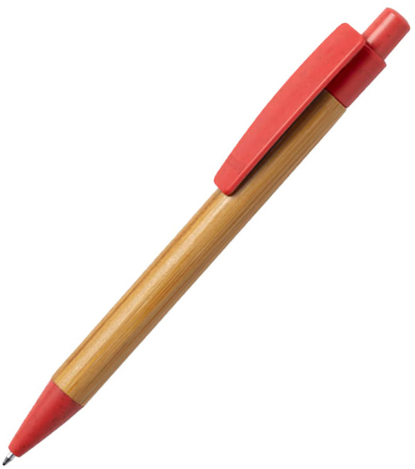 Артикул: H346495/08 — SYDOR, ручка шариковая, красный, бамбук, пластик с пшеничной соломой