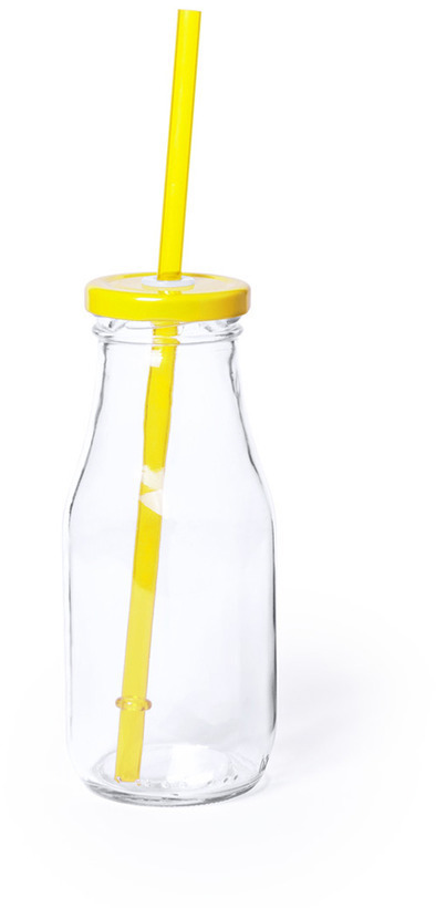 Артикул: H345495/03 — Бутылка ABALON с трубочкой, 320 мл, стекло, прозрачный, желтый