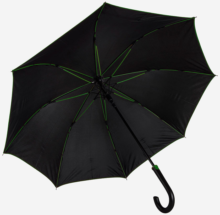 Артикул: H7432/15 — Зонт-трость "Back to black", полуавтомат, 100% полиэстер, черный с зеленым
