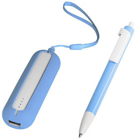 Набор SEASHELL-1:Универсальный аккумулятор(2000 mAh) и ручка в подарочной коробке,голубой, шт