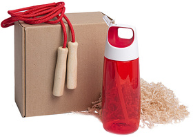 H39508/08 - Набор подарочный INMODE: бутылка для воды, скакалка, стружка, коробка, красный