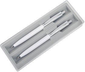 BUSINESS SET, набор: ручка шариковая и карандаш механический, белый/серебристый, металл/пластик (H1303/01)