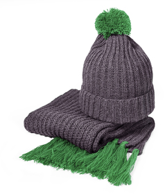 H24120/15 - Вязаный комплект шарф и шапка GoSnow, антрацит c фурнитурой, ярко-зелёный, 70% акрил,30% шерсть