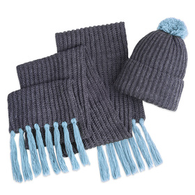 Вязаный комплект шарф и шапка GoSnow, антрацит c фурнитурой, голубой, 70% акрил,30% шерсть