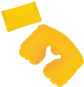 H18604/03 - Подушка  надувная дорожная в футляре; желтый; 43,5х27,5 см; твил; шелкография