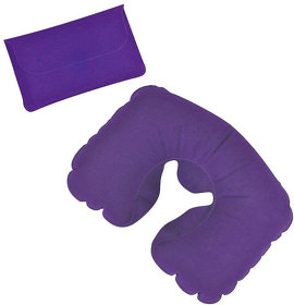 H18604/11 - Подушка надувная дорожная в футляре; фиолетовый; 43,5х27,5 см; твил; шелкография