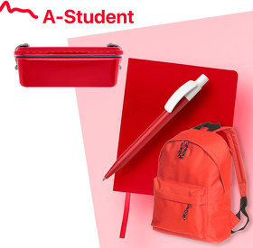 Набор подарочный A-STUDENT: бизнес-блокнот, ручка, ланчбокс, рюкзак, красный