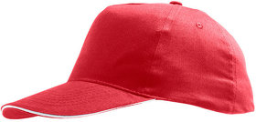 Бейсболка "SUNNY", 5 клиньев, застежка на липучке, красный с белым, 100% хлопок, плотность 180 г/м2 (H788110.908)