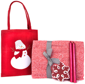 Набор подарочный NEWSPIRIT: сумка, свечи, плед, украшение, красный