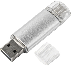 USB flash-карта ASSORTI OTG Type-C (16Гб), серебристая, 6,3х1,7х0,8 см, металл