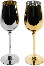 Набор бокалов для вина MOON&SUN (2шт), золотой и серебяный, 22,5х24,8х11,9см, стекло (H26702)