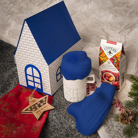 Набор подарочный SNOWFALL: кружка, варежки, носки, синий