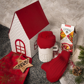 Набор подарочный SNOWFALL: кружка, варежки, носки, красный
