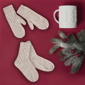 Набор подарочный WINTER WELL: кружка, варежки, носки, бежевый