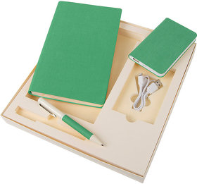 Набор подарочный PROVENCE; Универсальный аккумулятор(5000мАh), блокнот и ручка; зеленый, шт