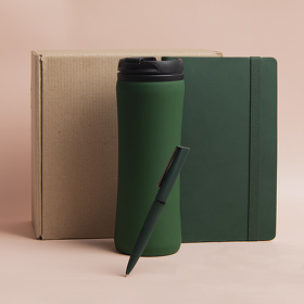 Набор подарочный OFFICEKIT: термос, ежедневник, ручка,  стружка, коробка, зелёный (H39513/15)
