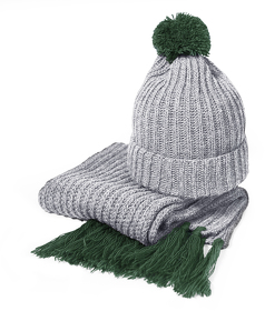 H24110/17 - Вязаный комплект шарф и шапка GoSnow, меланж c фурнитурой, тёмно-зелёный, 70% акрил,30% шерсть