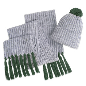 Вязаный комплект шарф и шапка GoSnow, меланж c фурнитурой, тёмно-зелёный, 70% акрил,30% шерсть