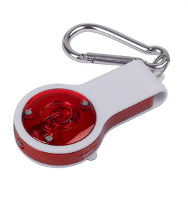 Брелок FLOYKIN со свистком, фонариком, светоотражателем  на карабине, красный с белым, 3,7х6,7х1,5см