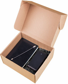 Подарочный набор TOTAL: бизнес-блокнот, карандаш, зарядное устройство, коробка, стружка