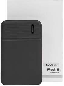 Универсальный аккумулятор OMG Flash 5 (5000 мАч) с подсветкой и soft touch, черный, 9,8х6.3х1,3 см