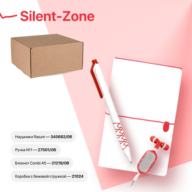 Набор подарочный SILENT-ZONE: бизнес-блокнот, ручка, наушники, коробка, стружка, бело-красный (H39435/08)
