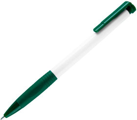 N13, ручка шариковая с грипом, пластик, белый, темно-зеленый