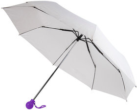 Зонт складной FANTASIA, механический, белый с фиолетовой ручкой