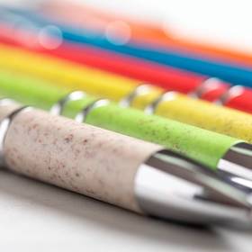 Ручка шариковая NUKOT, красный;  пластик со стружкой пшеничной соломы, хром; синие чернила