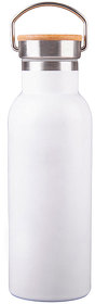 H7251/01 - Бутылка для воды DISTILLER, 500мл. белый, нержавеющая сталь, бамбук