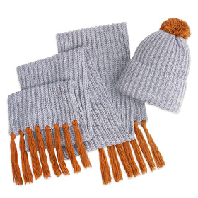Вязаный комплект шарф и шапка GoSnow, меланж c фурнитурой, оранжевый, 70% акрил,30% шерсть