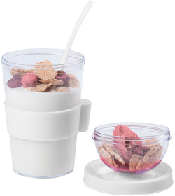 Контейнер для еды YOPLAT с ложкой, белый, 420 мл, 16,3х9см, пластик