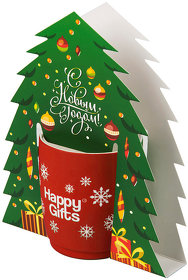 Коробка-украшение для чашки( D=9 см) в виде елки, 15*23 см, мелованный картон, белый
