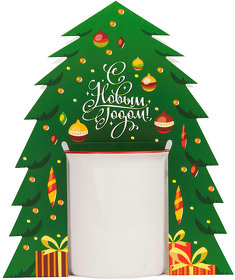 Коробка-украшение для чашки( D=9 см) в виде елки, 15*23 см, мелованный картон, белый