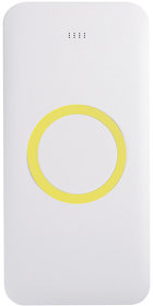 Универсальный аккумулятор с функцией беспроводной зарядки SATURN,белый с желтым,15х7,3х1,2см