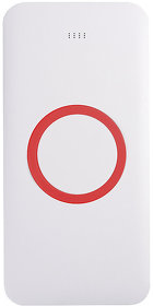 Универсальный аккумулятор с функцией беспроводной зарядки SATURN,белый с красным,15х7,3х1,2с