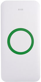 Универсальный аккумулятор с функцией беспроводной зарядки SATURN,белый с зеленым,15х7,3х1,2с